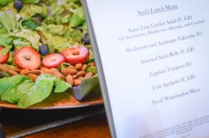 Vegetarian menu for Patricia Becker Aging with Grace yoga retreat at Ratna Ling