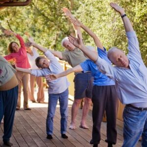 aging with Grace Yoga stretches for spinal health at 3 day retreat