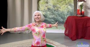 Patricia Becker welcoming students to healthy aging through yoga for adults 50+.